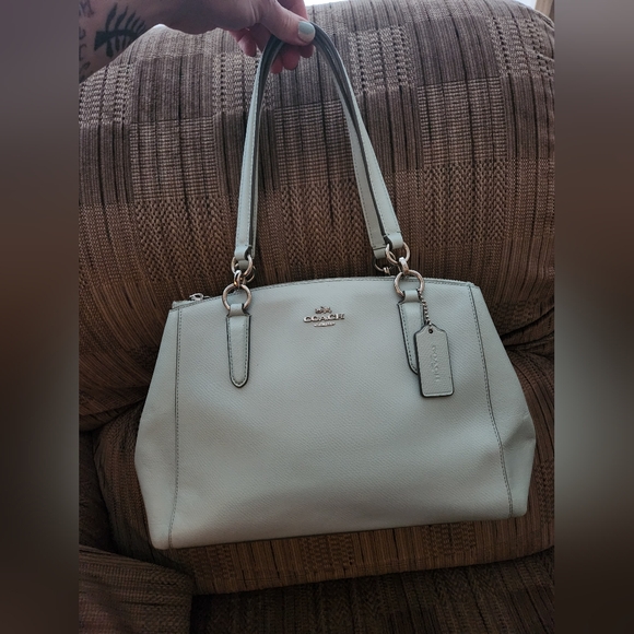 Coach Mint Green Crossgrain Leather Small Christie Satchel Shoulder Bag (F33637) - Picture 2 of 15